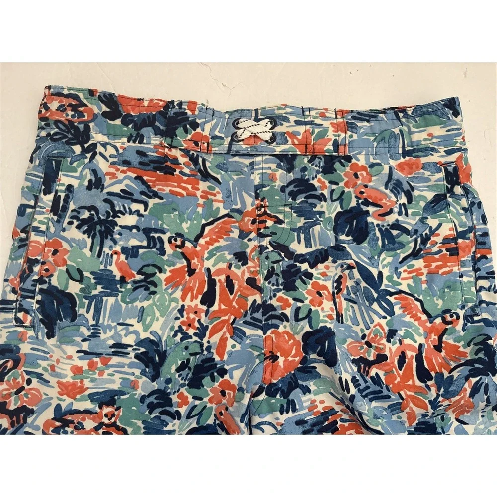 Coolibar Kids UPF 50+ Swim Trunks Surfboards Blue Hawaiian Print Floral L 10-12